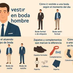 Guía de outfit boda hombre: cómo vestir según el tipo de evento, hora y estilo. Incluye trajes, zapatos y complementos.