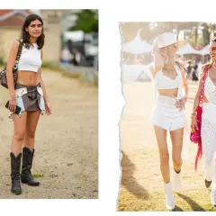 Chicas disfrutan del look festival verano con botas vaqueras y atuendos blancos.