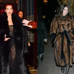 Dua Lipa y Kendall Jenner, con abrigos de pelo que evocan a una mob wife, salen de un evento.