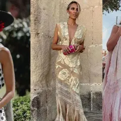 Tres mujeres con vestidos elegantes, listas para ir a la feria sin traje de flamenca.