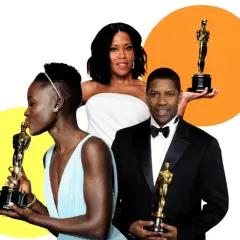 Lupita Nyong'o besa su Oscar, Regina King sonríe y Denzel Washington posa con el suyo. Tres actores negros famosos celebrando sus triunfos.