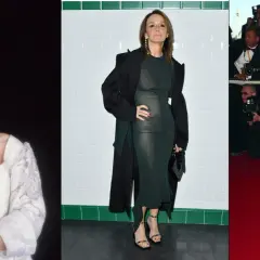 Philippine Leroy-Beaulieu en tres looks: juvenil con perlas, elegante con vestido verde y abrigo, y glamurosa con vestido negro en alfombra roja.