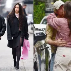 Rosalía y Jeremy Allen, capturados en dos momentos: paseando juntos y compartiendo un tierno beso.