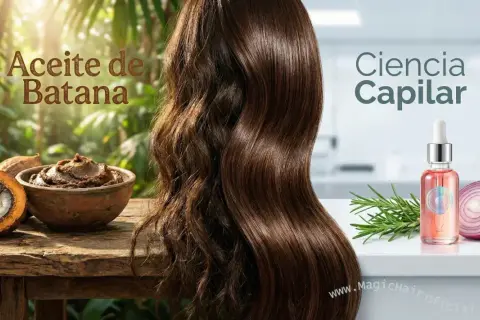 Aceite de Batana: un tesoro natural para un cabello radiante y saludable. Muestra la transformación de un cabello rizado a liso y brillante.