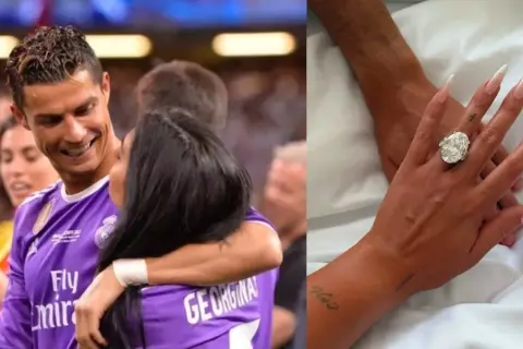 Cristiano Ronaldo abraza a Georgina Rodríguez, quien luce un impresionante anillo.