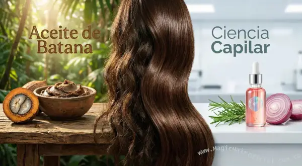 Aceite de Batana: un tesoro natural para un cabello radiante y saludable. Muestra la transformación de un cabello rizado a liso y brillante.