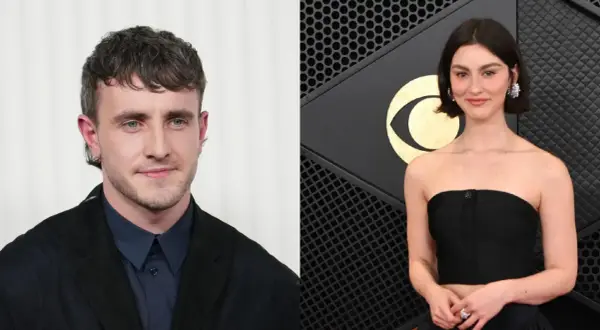 Paul Mescal y su pareja, Phoebe Bridgers, posan en la alfombra roja.