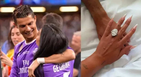 Cristiano Ronaldo abraza a Georgina Rodríguez, quien luce un impresionante anillo.