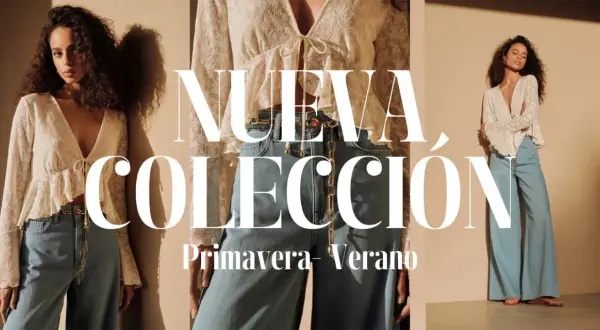 Modelos lucen la moda primavera verano 2026: blusas de encaje y pantalones vaqueros anchos.