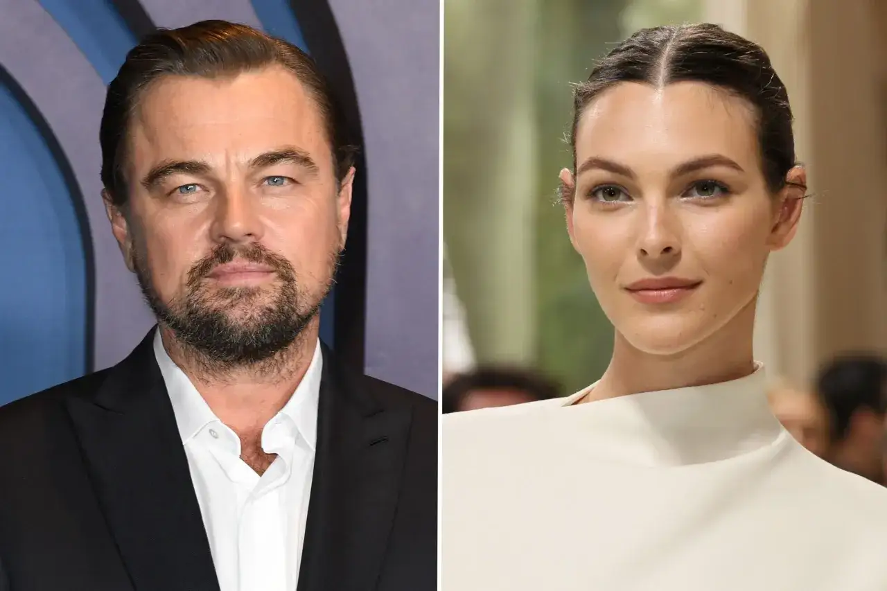 Leonardo DiCaprio y su novia, la modelo Vittoria Ceretti, posan para la cámara.