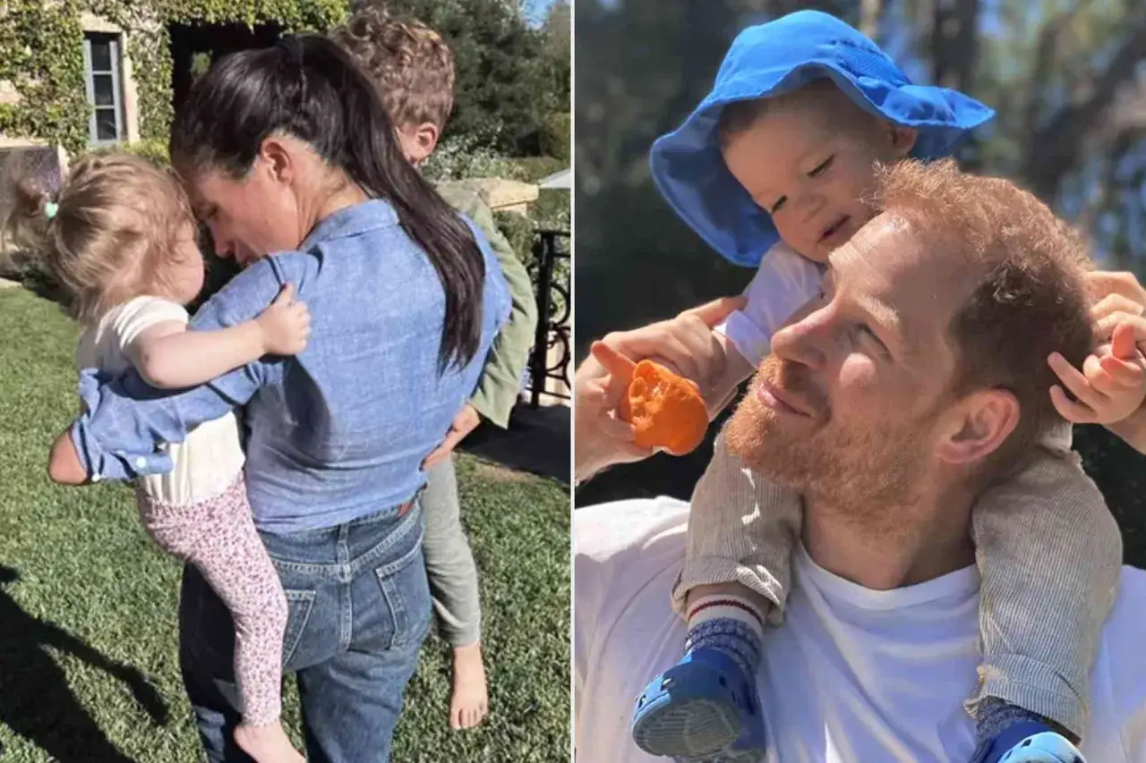 Meghan y Harry disfrutan de un día soleado con sus hijos. Meghan abraza a su hija, mientras Harry lleva a su hijo en hombros.